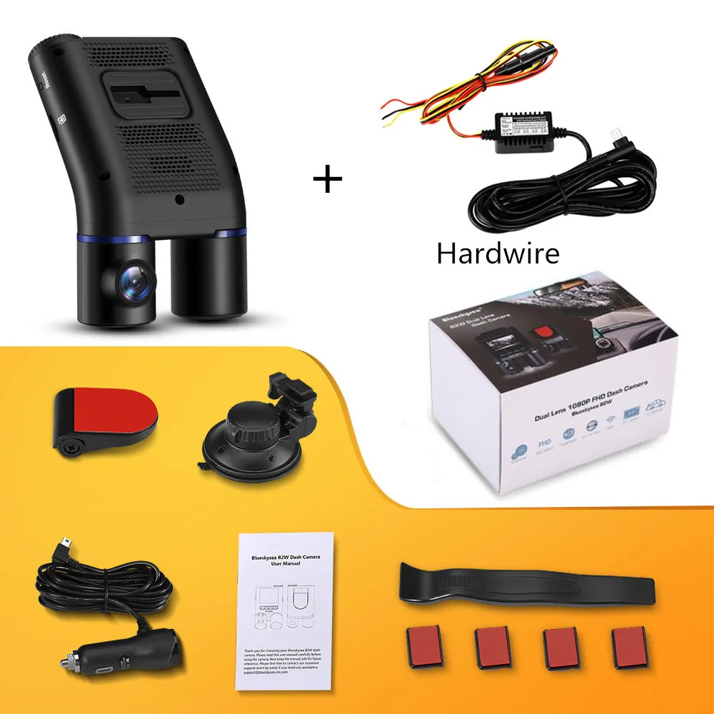 Add Hardwire Kit Blueskysea Автомобильный видеорегистратор B2W HD 1080P IR с ночным видением DVR с двумя линзами, автомобильная WiFi камера, Суперконденсатор, gps камера для Uber Lyft, такси, автобуса - Название цвета: Add Hardwire Kit