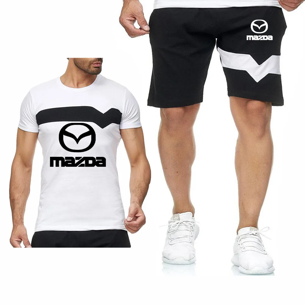 

2021 Summer Men's Suit Mazda Car Logo casual Comfortable Cotton Mens Short Sleeve O-neck Cotton Mens T-Shirt Pants Suit hb6