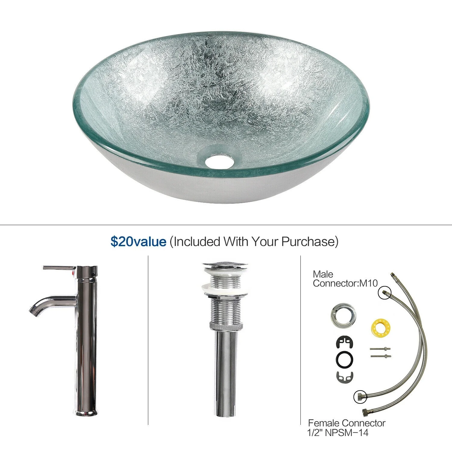 Ванная комната Круглый серебро закаленное стекло сосуд раковина умывальник чаша