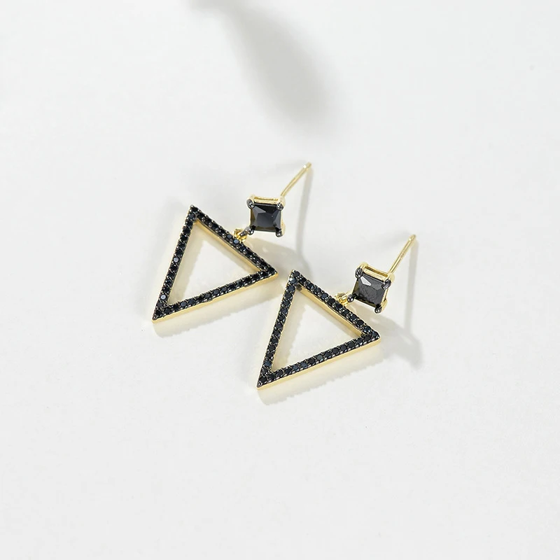 Длинные серьги из чистого серебра S925 пробы для женщин простые черные циркониевые