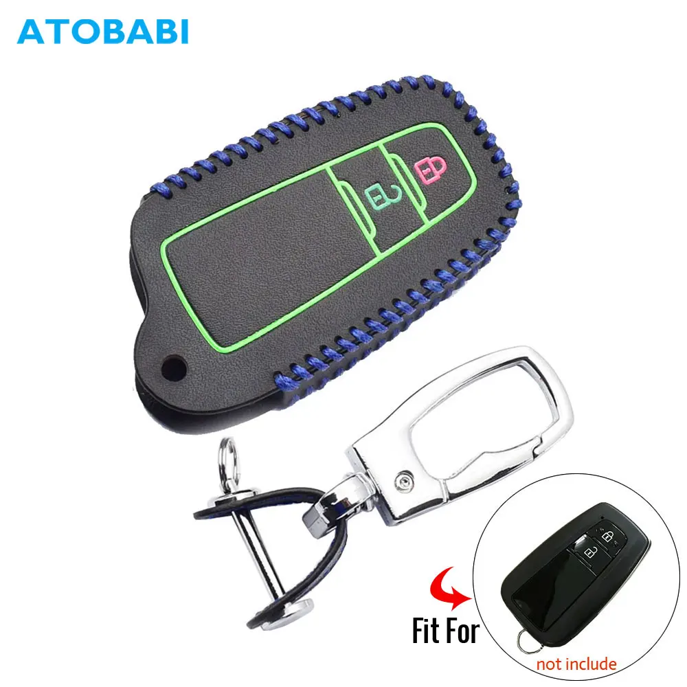 Leather Car Key Case For Toyota CHR C-HR 2017 2018 Prius Camry Luminous 2 Buttons Smart Remote Fob Protector Cover Keychain Bag |