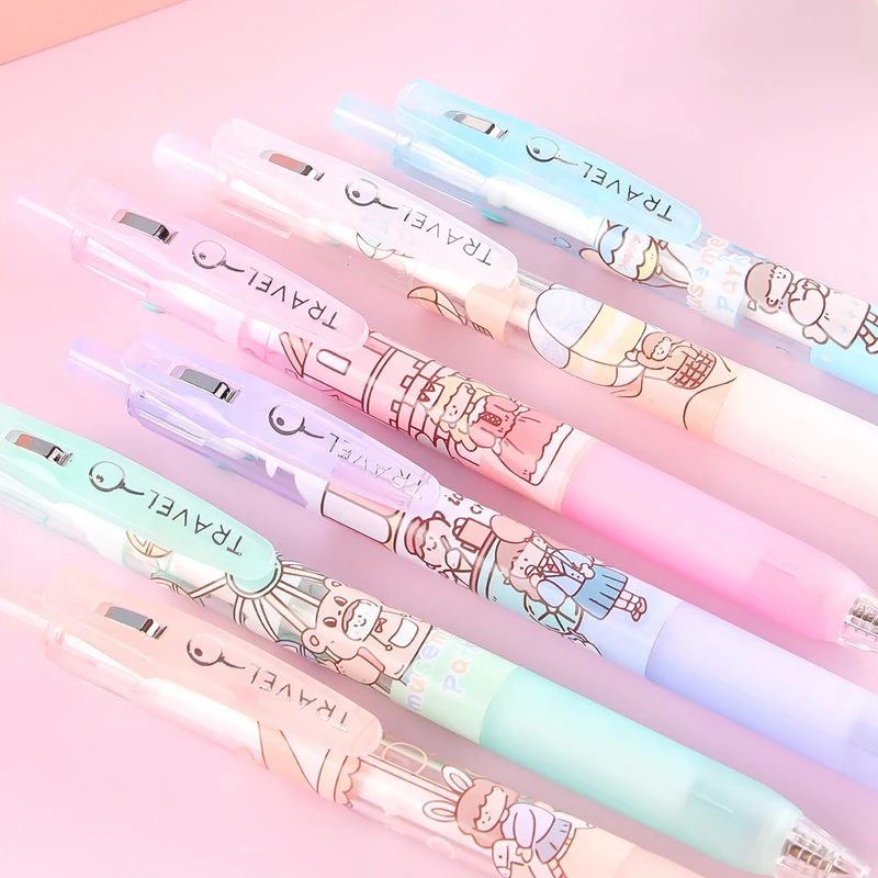 

YHSMTG 12 Pcs/set Gel Pen Cute Cartoon 0.5mm Balck Ink Press Gel Pen Writing Pen Office Supply Stationery for Student