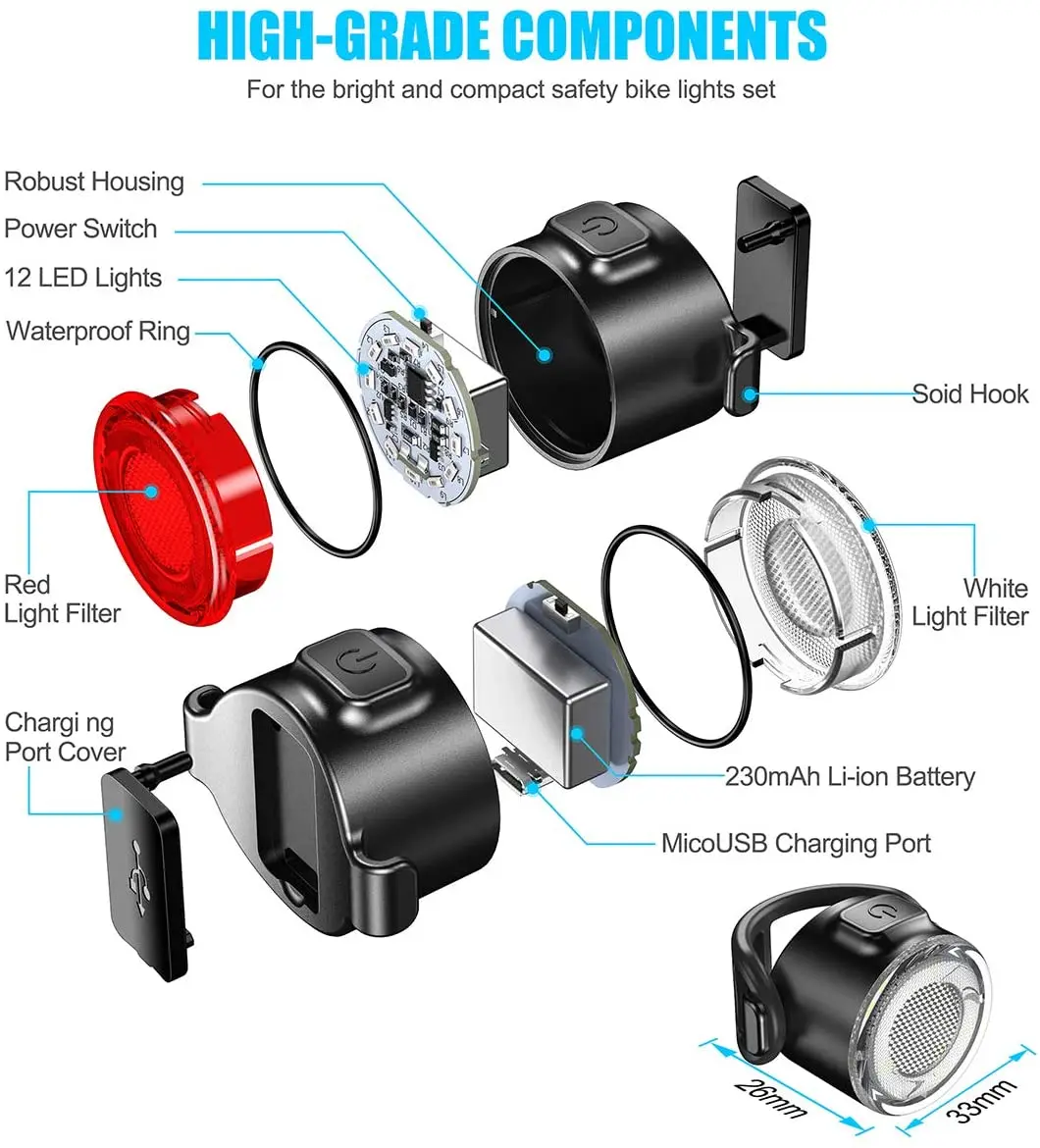2Pcs /1 Set LED Bicycle Light 800LM Rechargeable Front And Rear Bike 650mah Lithium Battery 4 Mode Options | Спорт и развлечения