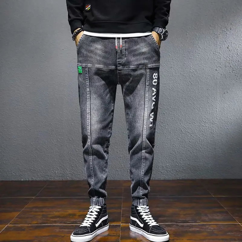 

Hip Hop Men's Jeans Japan Fashion Men Clothing Harem Pants Jeans Casual Streetwear Spliced Jeans Men Elastic Waist Men Trousers