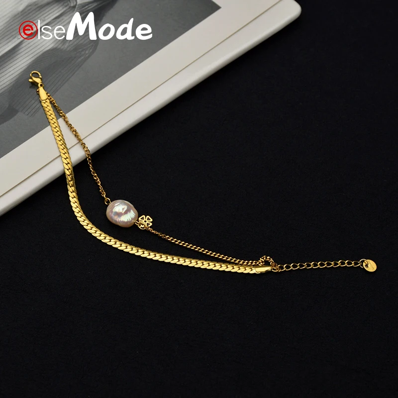 Элегантные жемчужные браслеты ELSEMODE золотистые двухслойные из нержавеющей стали