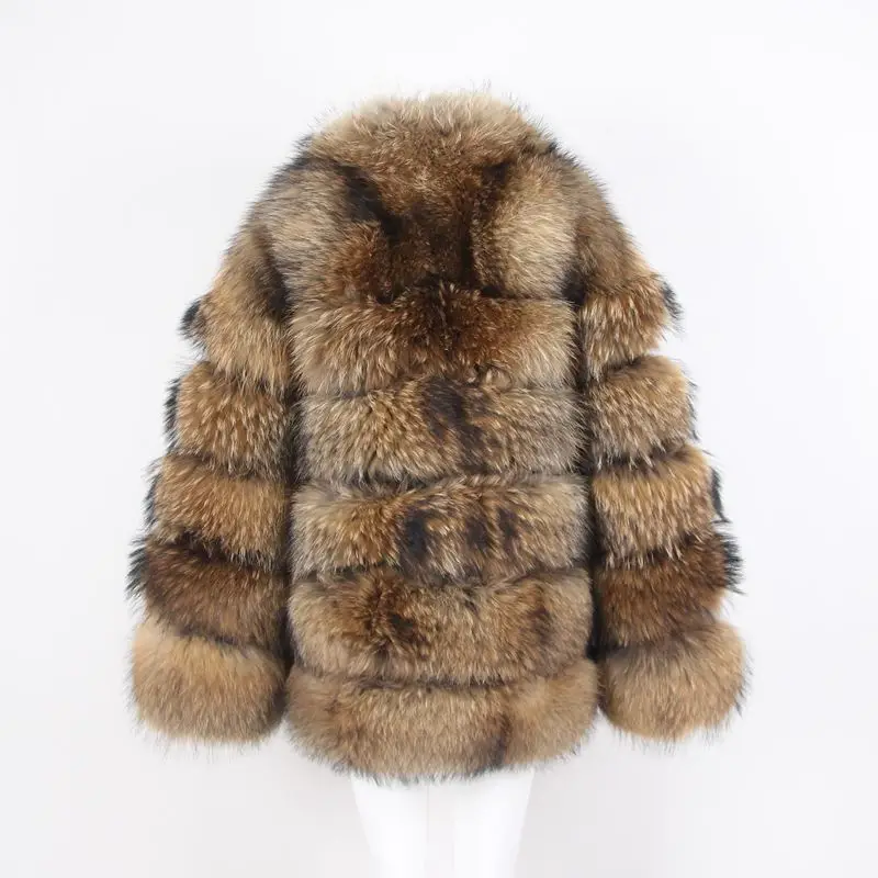 QIUCHEN PJ1911 New arrival high quality real raccoon fur coat with collar. long styles women winter coat keep warm