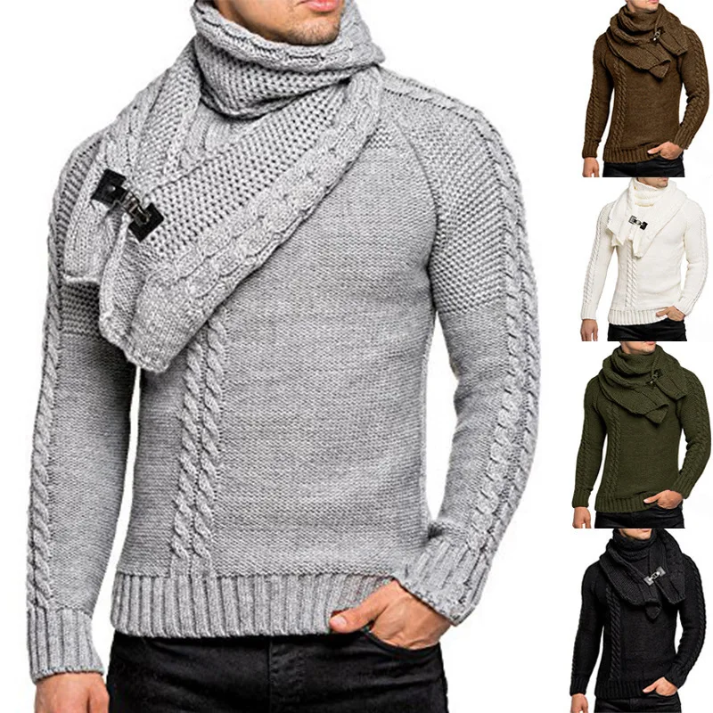 

Sweater Fashion Men's Scarf Slim Pullover Knit Sweater Men Knitted Sweater Men Ropa De Invierno La Ropa De Los Hombres