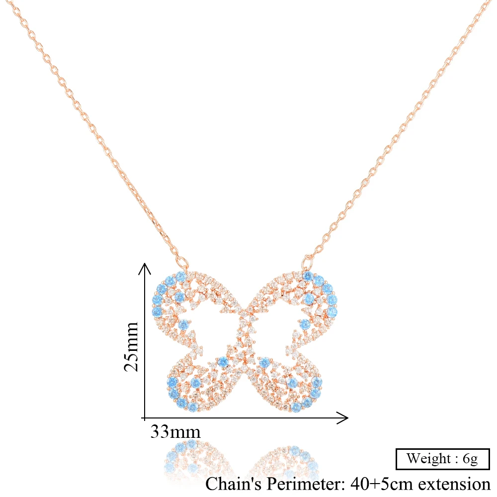 

KellyBola Romantic Sweet Butterfly Pendant Necklace Chain Jewelry for Women Girl Noble Bridal Wedding Full Shiny CZ Gift