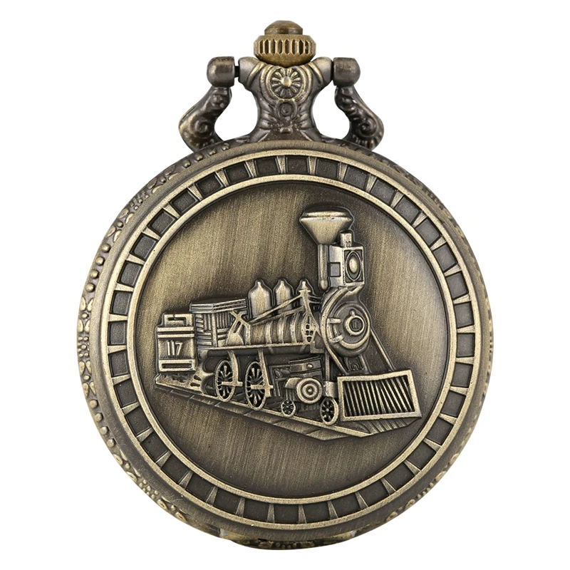 

Retro Bronze Alloy Locomotive Train Pattern Quartz Pocket Watch Steampunk Antique Necklace Chain Art Collectibles for Men Women
