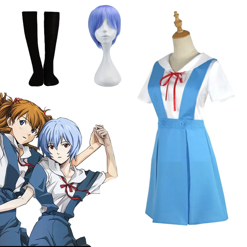 

Anime EVA Cosplay Costume Hayashibara Megumi Asuka Langley Soryu School Uniform Dress Uniform Summer Strap Dress Girls Women