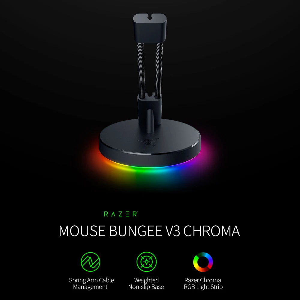 

Razer Mouse Bungee V3 Chroma Mouse Cable Bungee With Chroma RGB Underglow Lighting Spring Arm Weighted Non-slip Base