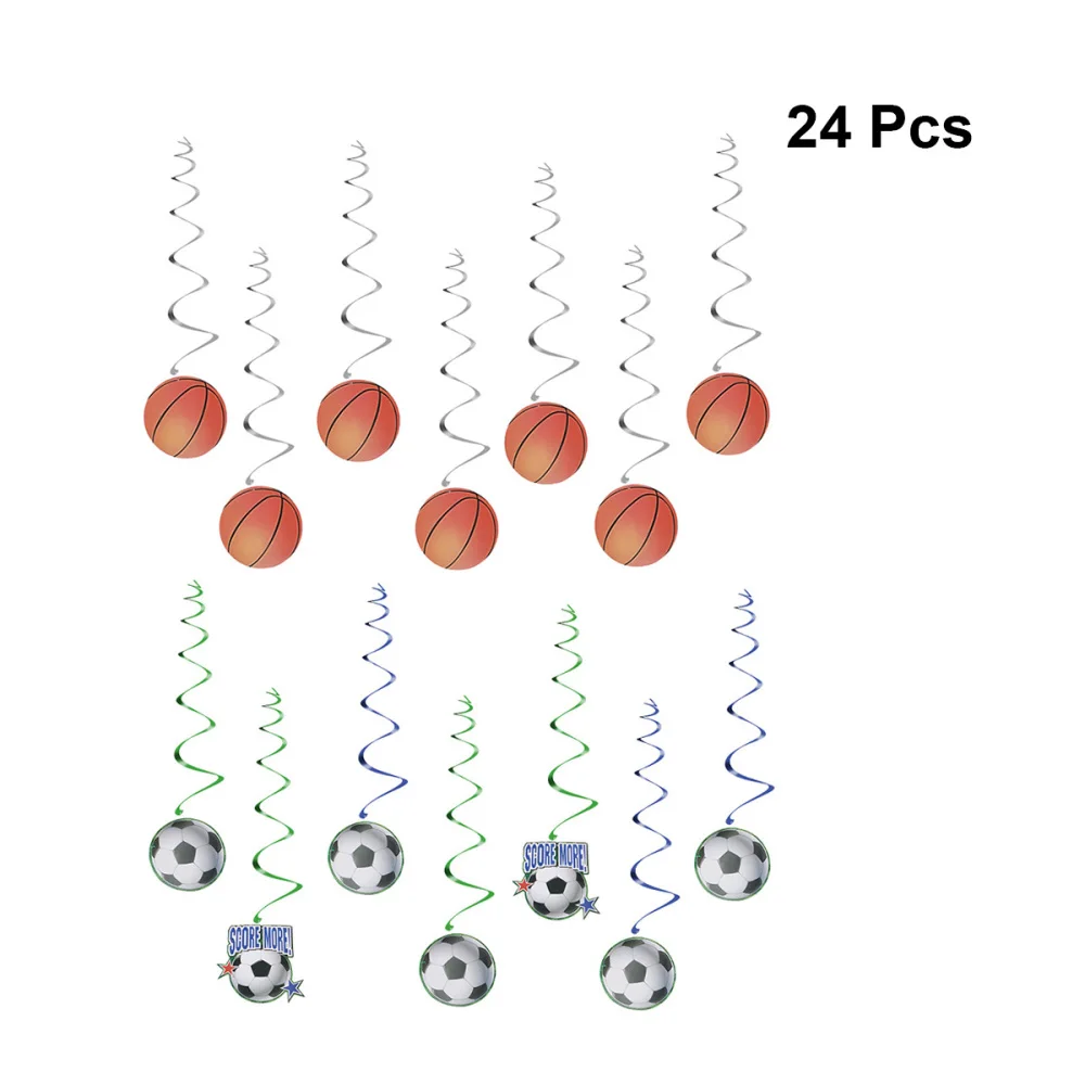 

24 Pcs/2 Sets Sports Themed Swirls Spiral Creative Football Basketball Pattern Hanging Spiral Ornament Swirl-like Hanging Dangle