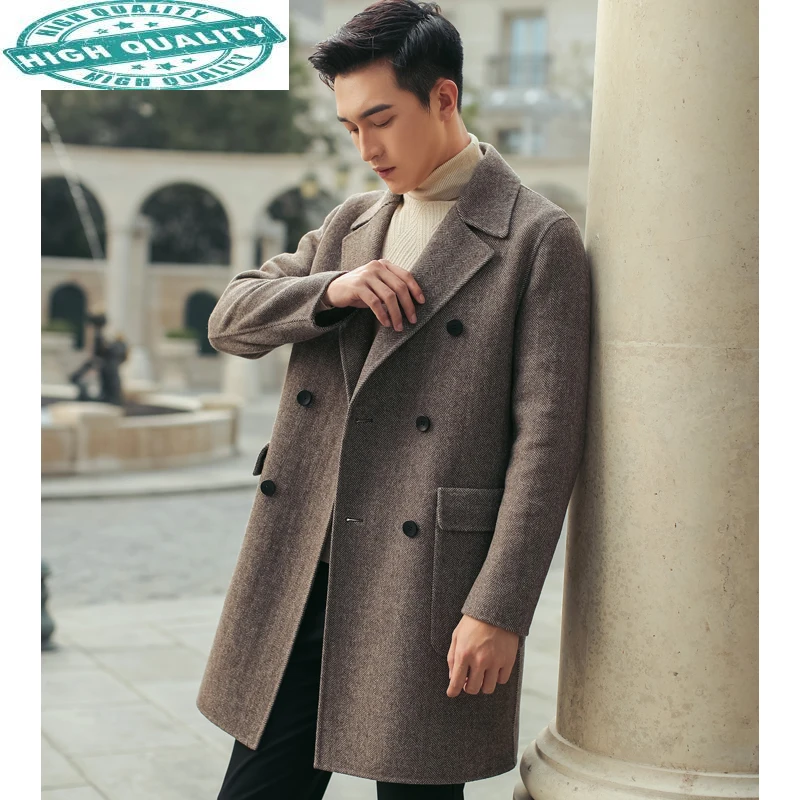 

Wool Men's Coat Long Woolen Jacket Men Double Breasted Korean Casual Mens Overcoats Abrigos Hombre Y27815 KJ4300