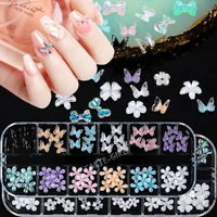60pcsbox 3d flowers butterfly bow tie macaroon colorful ab white resin nail art rhinestone gems decorations manicure diy tips