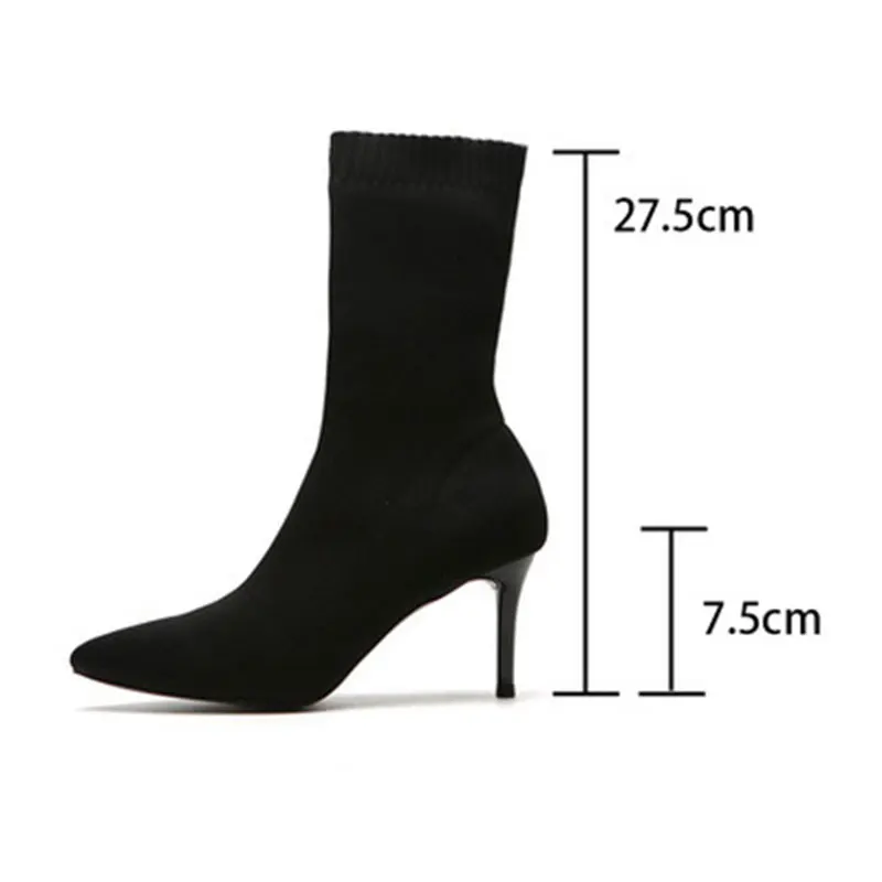 7.5CMHEEL 20CMBOOT GENSHUO женские туфли-лодочки; сезон весна-осень; женские ботильоны черного цвета на высоком каблуке; Bppts; туфли-лодочки на шпильке; обувь без шнуровки с закрытым носком - Цвет: 7.5CMHEEL 20CMBOOT