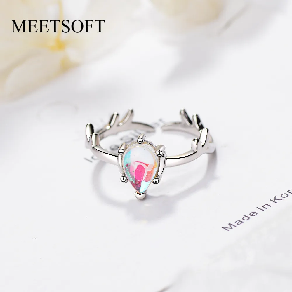 MEETSOFT регулируемое кольцо для женщин из серебра 925 пробы с лунным камнем |