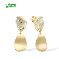 vistoso genuine 14k 585 yellow gold earrings for women shiny green amethyst drop earrings engagement anniversary fine jewelry