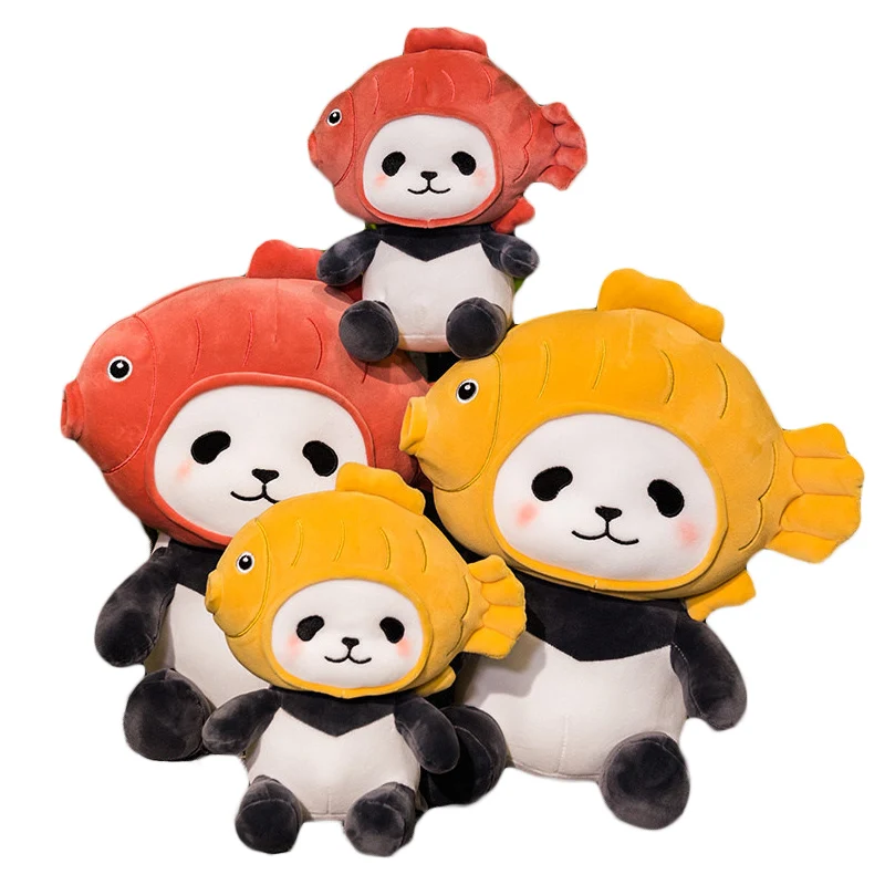 kawaii Taiyaki Panda Plush Toy Stuffed Animals Panda Wear Taiyaki Fish Hat Baby Kids Toys Birthday Christmas Gift for Boys Girls