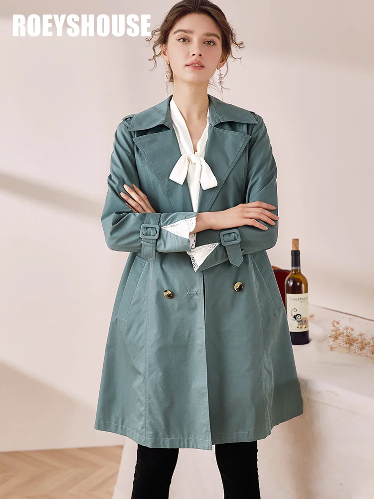 

temperament coral blue loose medium length coat New England simple fashion foreign style windbreaker women