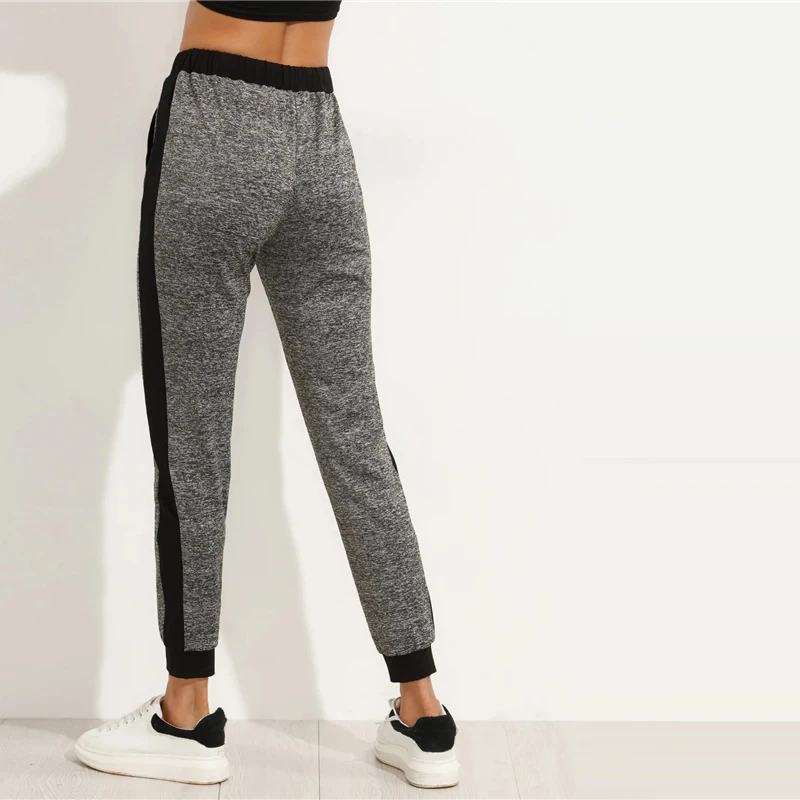 SweatyRocks серый накладной карман талия шов шнурок трикотажные штаны активная одежда Sweatpant Осень Женские повседневные штаны для активного отдыха