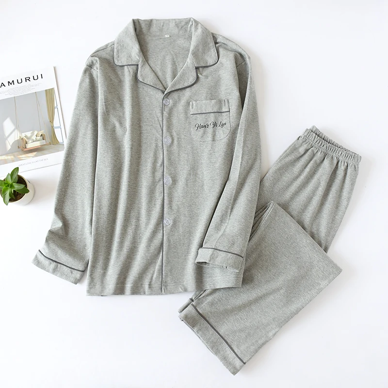 Autumn And Winter Cotton 2PCS Couple Pajamas Set Women Long Sleeve Trouser Sleepwear Female Loose Casual Home Service Suit