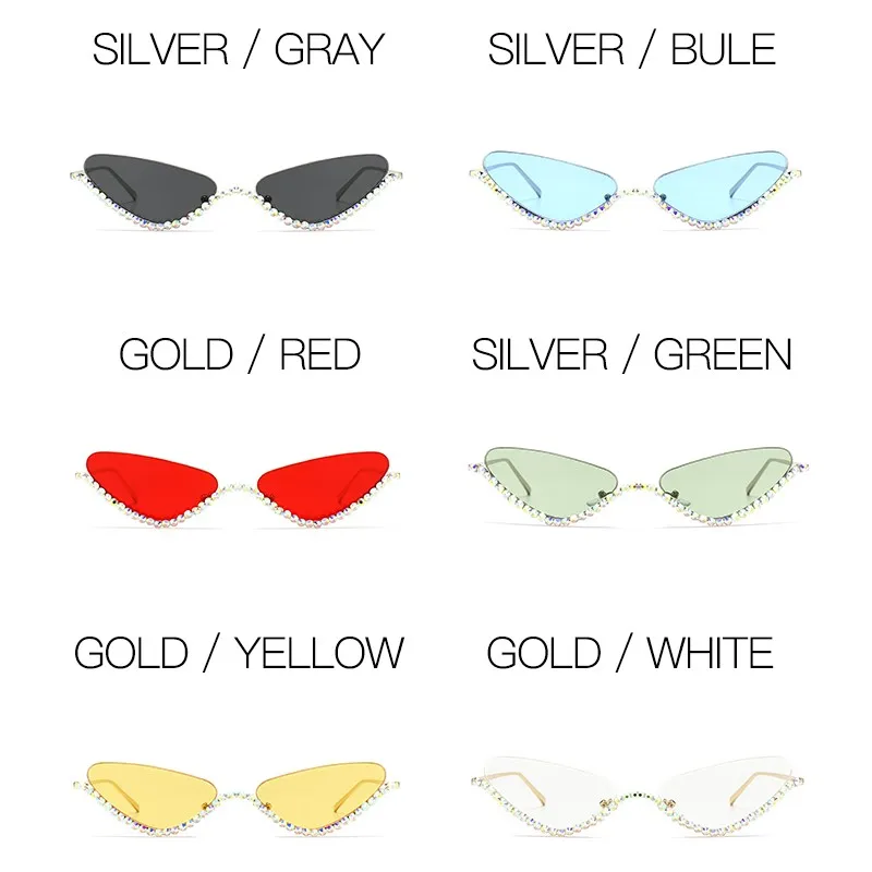 

Trendy Diamond Cat Eye Sunglasses Women Luxury Brand Designer Crystal Sexy Cateye Metal Half-Frame Rhinestone Eyewear Oculos Sol