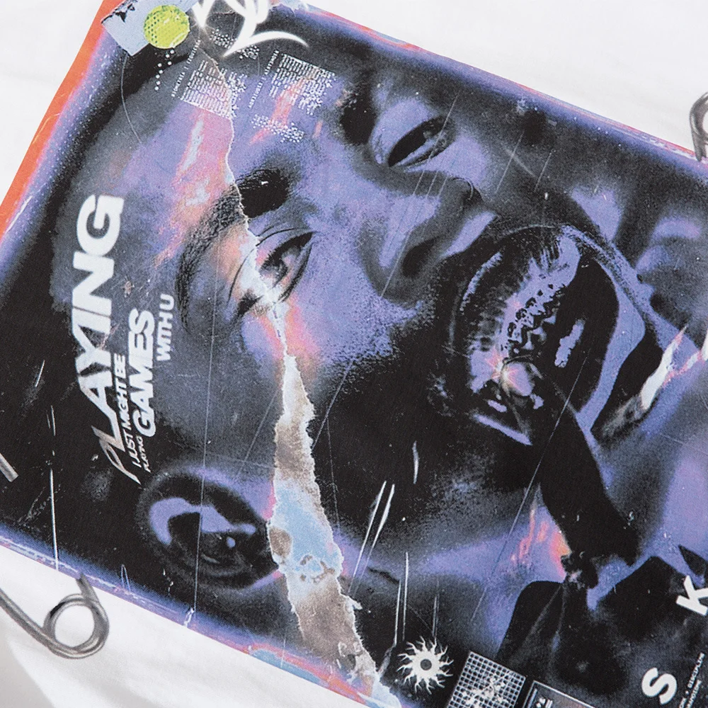 

JING ZHE Oversized T-shirt Men High Street Cool Illustration Print Casual Tops Tee Summer Hipster Diablo Style Streetwear Unisex