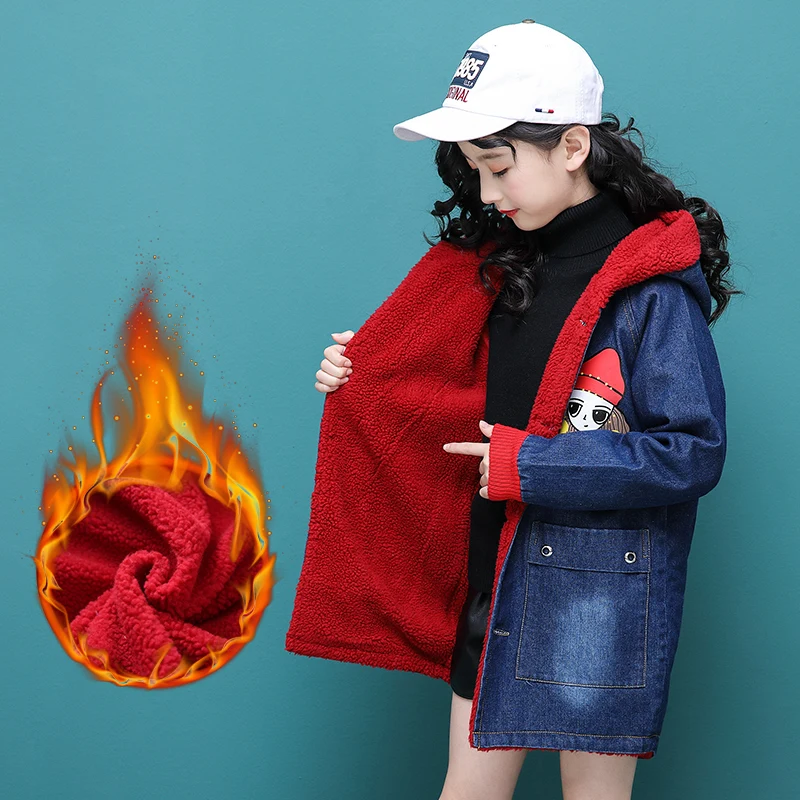 Зимнее джинсовое пальто для девочек детская одежда детские с длинными рукавами