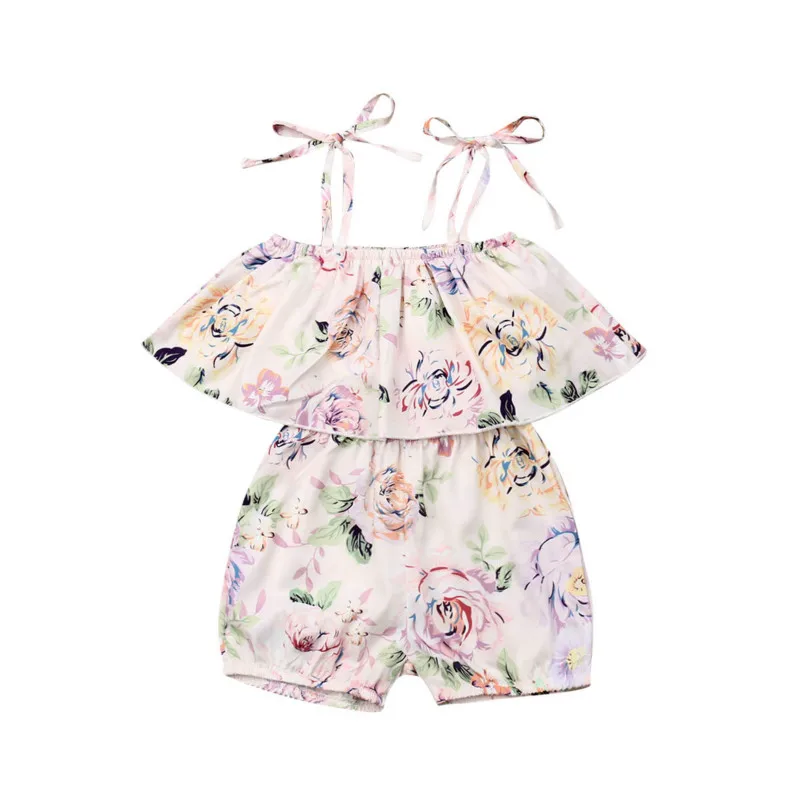 Новый милый комбинезон без бретелек с цветочным принтом для новорожденных