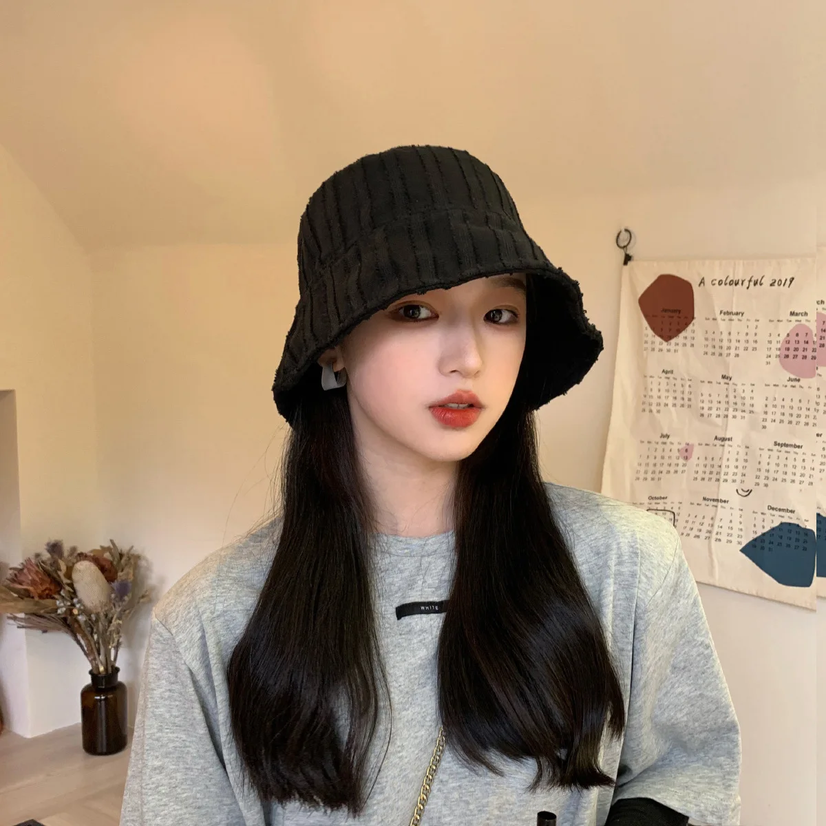 

Women's bucket hat Korean retro stripe Cap Japanese spring summer thin sunshade Bucket hat Fashion flat-top sunshade bucket hat