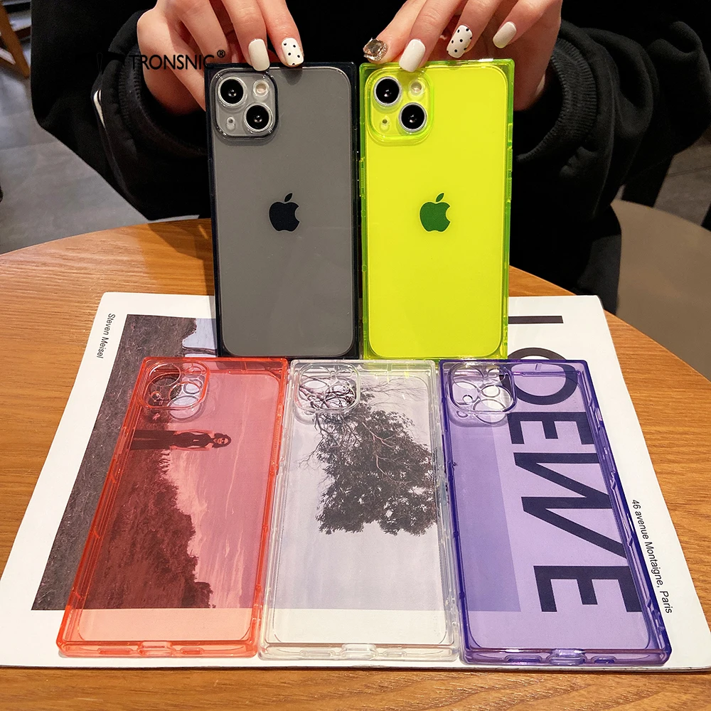 

Square Purple Phone Case for iPhone 13 12 11 Pro Max XR Xs MAX Soft Glossy Silicone Black Yellow Cases for iPhone 7 8 Plus Cover