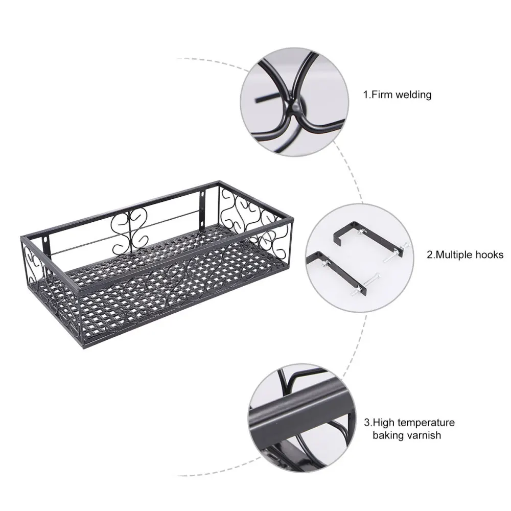 

1pc Balcony Hanging Guardrail Flower Stand Plant Succulent Railing Flower Pot Planting Shelf (Black)