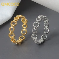 qmcoco new fashion silver color rings for women couples minimalist geometric round bead glossy ring party jewelry gifts