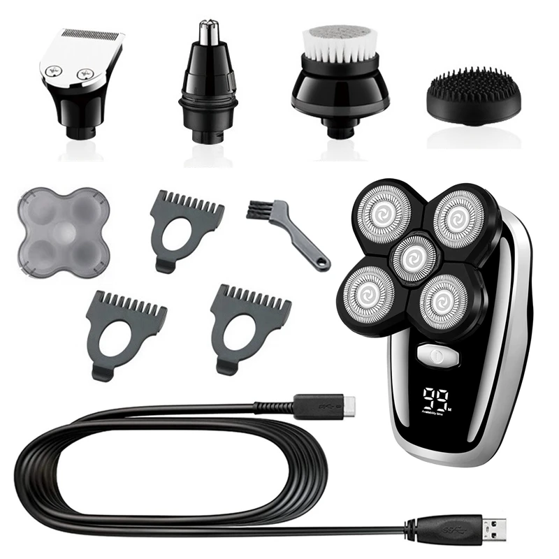 

5in1 grooming kits electric shaver facial body electric razor for men beard wet dry rotary shaving machine bald rechargeable set