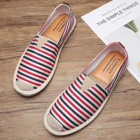 2020 men casual shoes spring fishmen striped shoes flats shoes lazy shoes cotton straw loafers espadrilles shoes slip on shoes