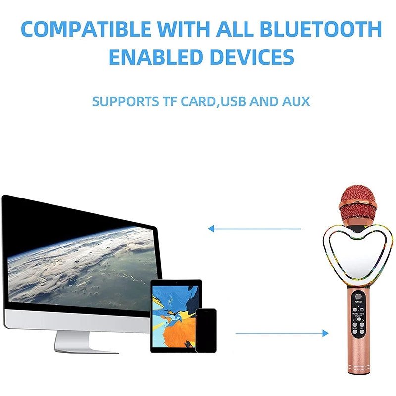 

Heart Shape Bluetooth Karaoke Microphone,4 in 1 with LED Lights for KTV