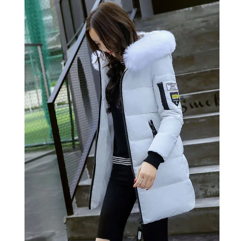 Women Winter Hooded Mid-long Jacket New Fashion Fur collar Thickening Warm Cotton Coat Casual Slim Female Parkas NZYD261A