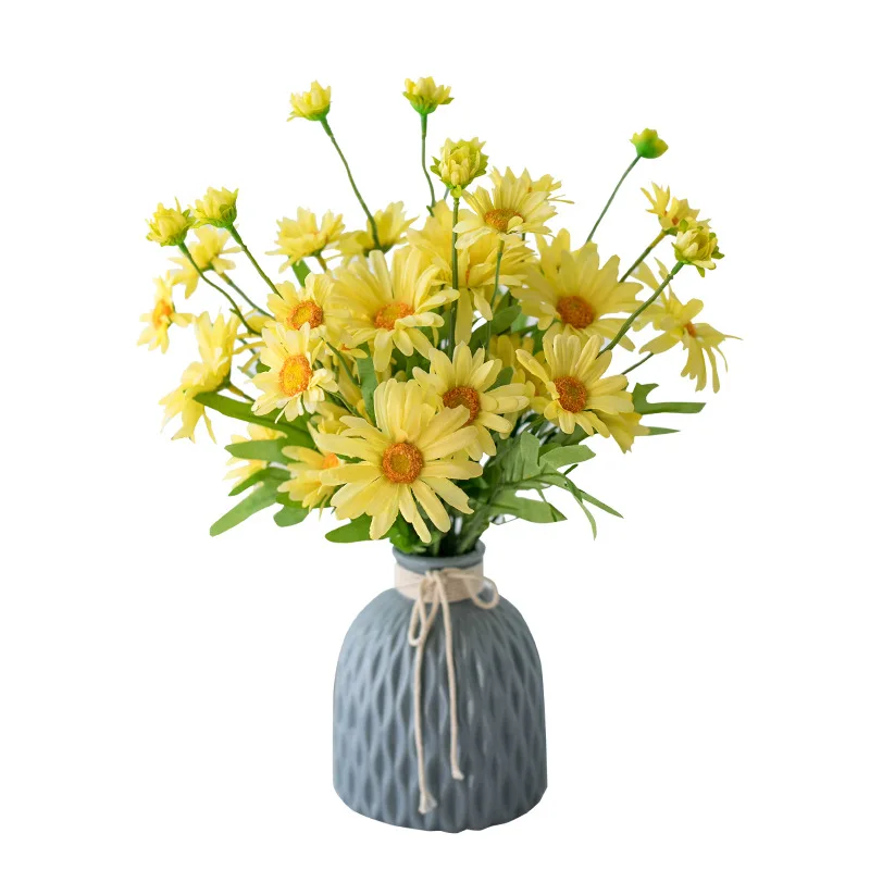

Artificial Flowers With Vase Fake Daisy Wedding Floral Decor Bouquet For Home Wedding Garden Decor HIgh Quality Silk Flower