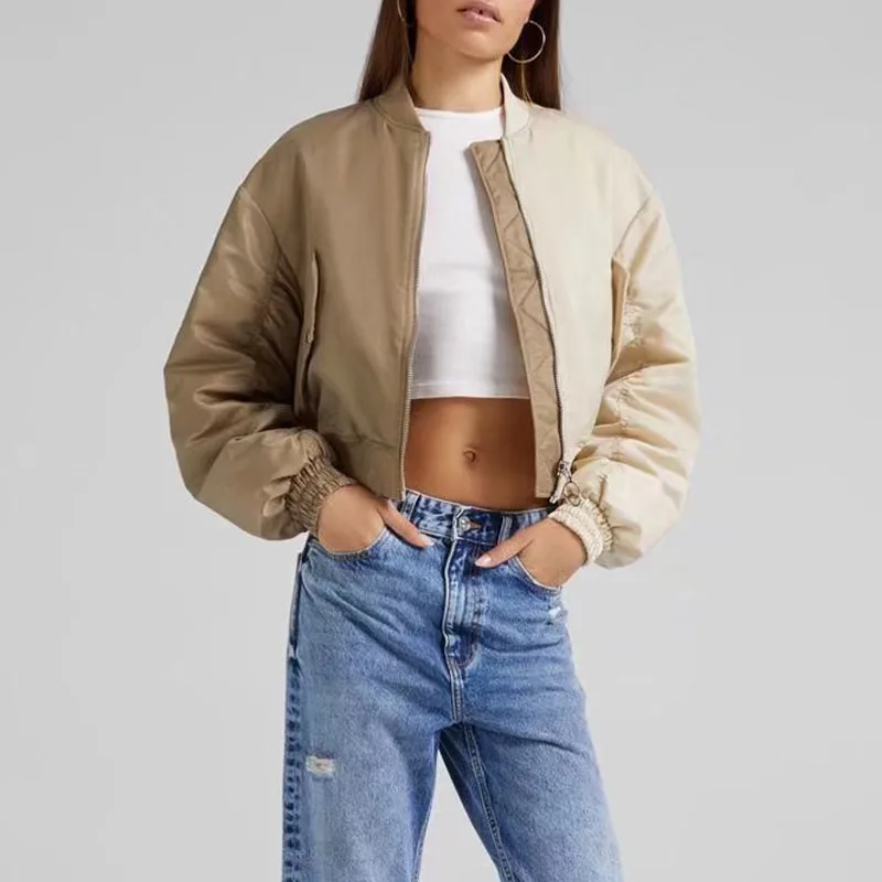 

Women Autumn Casual Bomber Jackets Parkas Coats 2021 Fashion Patchwork Zipper Female Elegant Street Jacket Outerwear