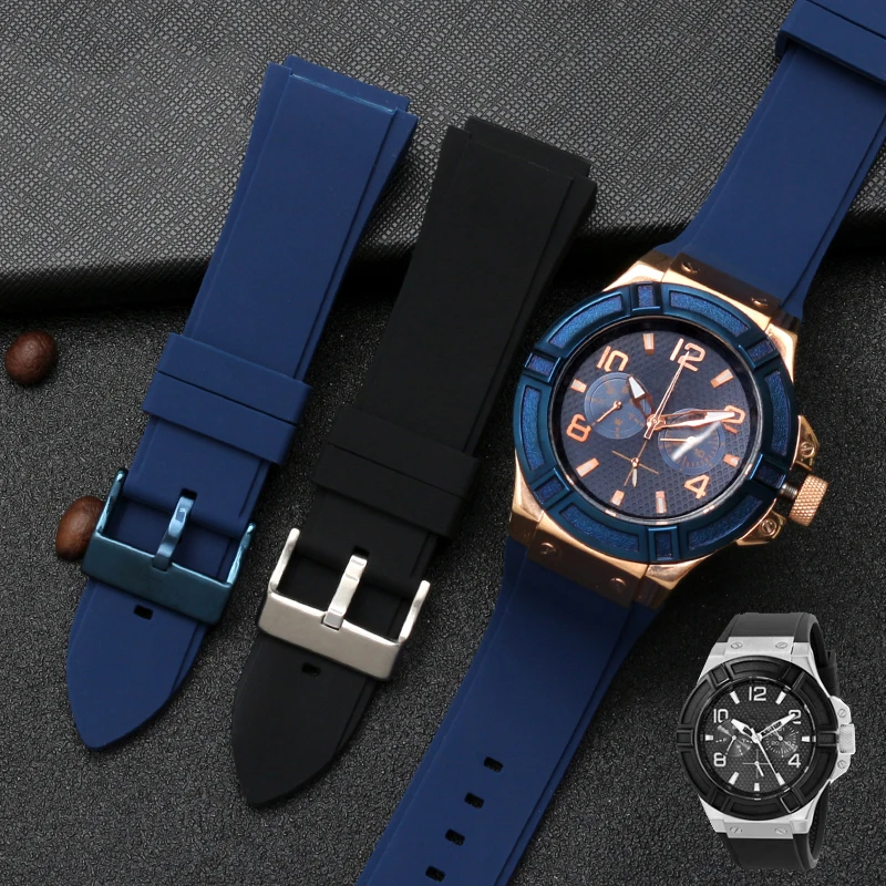 

Waterproof silicone strap 22mm Black Blue color Silicone Rubber bracelet for guess watches band brand sport watch strap