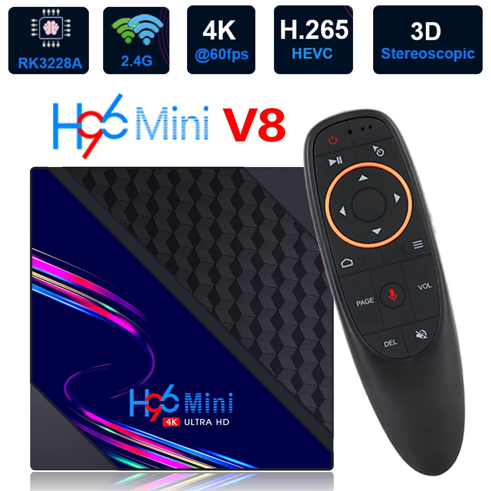 Приставка Смарт-ТВ H96 Mini V8 RK3328 Android 10 0 1080P 4K 3D медиаплеер 2 4 ГГц Wi-Fi | Электроника