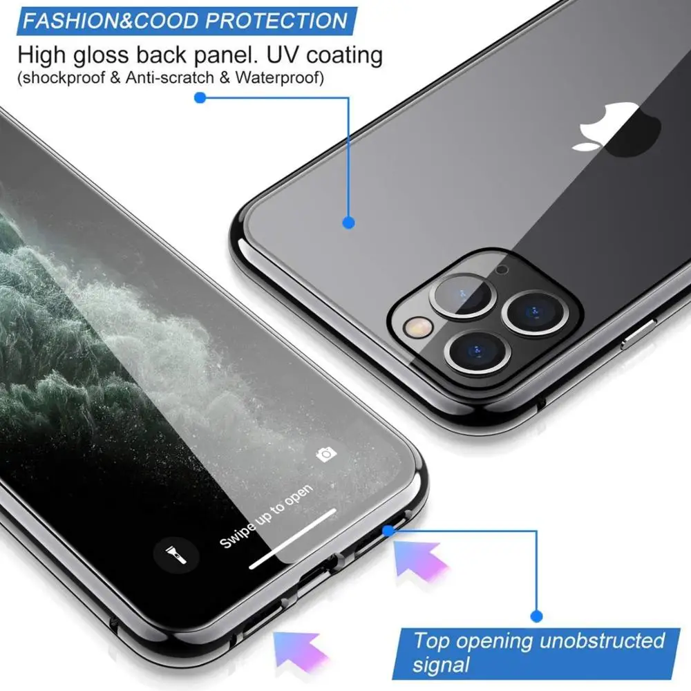 Magnetic Adsorption Case for iPhone 11 Pro Max XS Max XR X Double Side Tempered Glass Metal Cover for iPhone 12 7 8 Plus 13 Mini