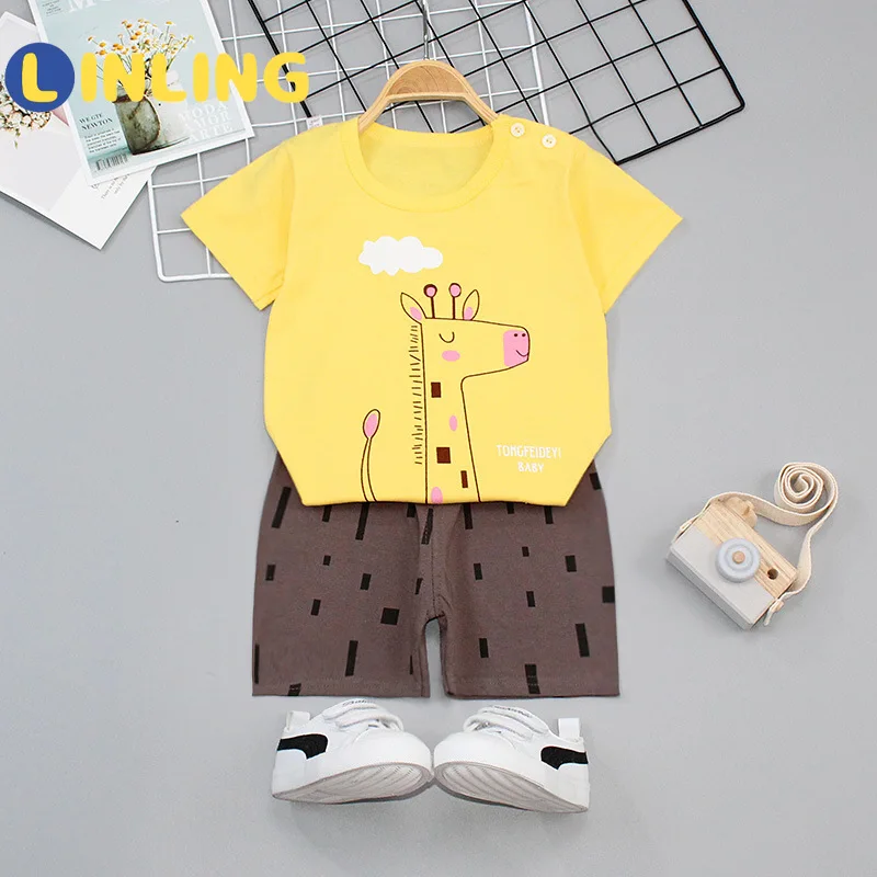 

LINLING Kids Clothes New Children's Short Sleeve T-shirt Suit Summer Cotton Baby Clothes Casual Daily Girls Clothing Set P823