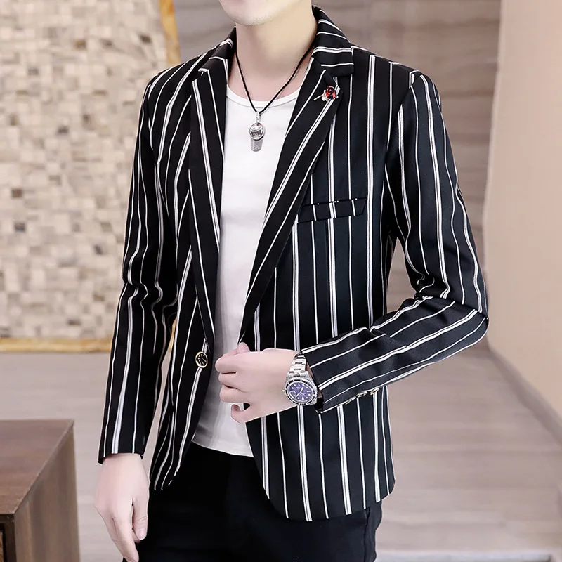 

2023 Men's Striped Long-Sleeved blazer Autumn Youth Casual Trendy Handsome Slim-Fitting blazer