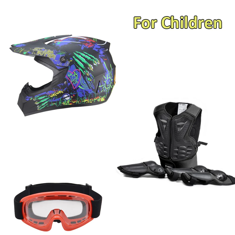 

Children Kids Bike Sport Glasses Motocross Body Back Protect Armor Motorcycle Helmet Knee Elbow Guard Goggles Motor Vest Suits