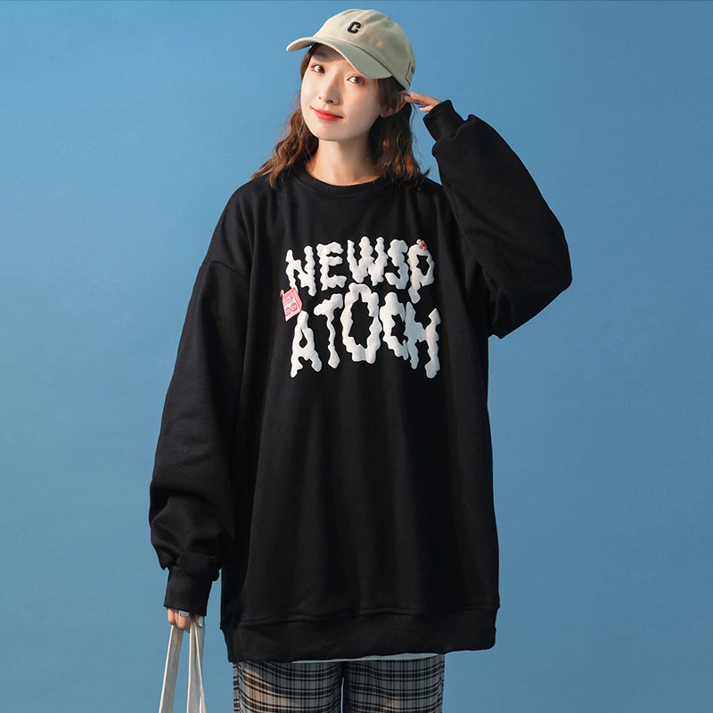 

Letter Print Loose Plus Size Sweatshirt Women Hoodies Spring Autumn Pullovers 2021 Female New Thin Casual Long Sleeve Streetwear