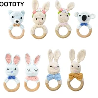 baby wooden teether ring diy crochet bunny rattle cotton dog soother bracelet infant teething molar play toys