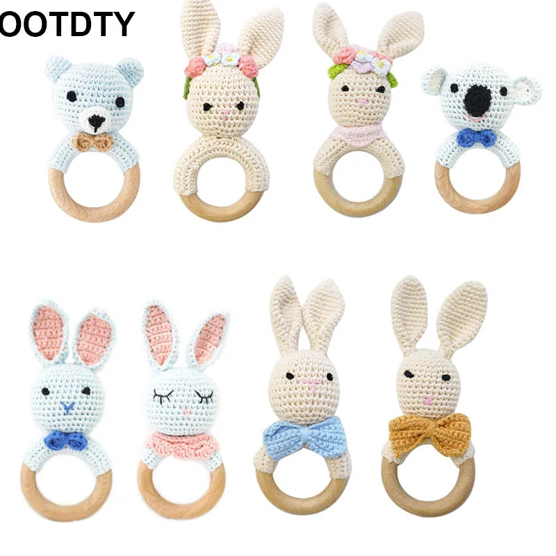Детский деревянный Прорезыватель сделай сам вязаный кролик погремушка