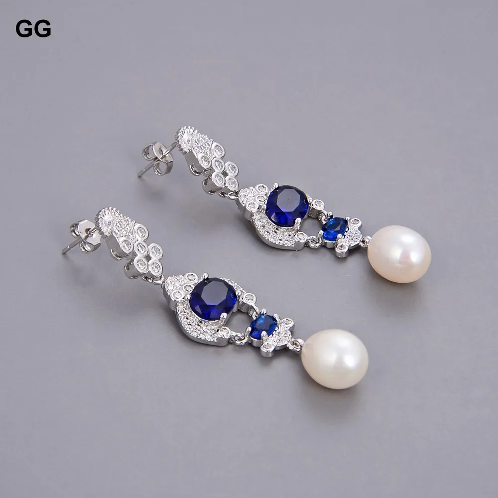 Серьги GG Jewelry с белым жемчугом 2 3 дюйма и кубическим цирконием-серебряный крючок