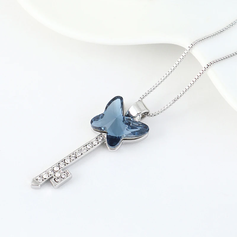 BAFFIN Butterfly Key Pendant Necklaces Crystals From Swarovski-Elements Fashion Silver Color Jewelry For Girls Women Gifts | Украшения и